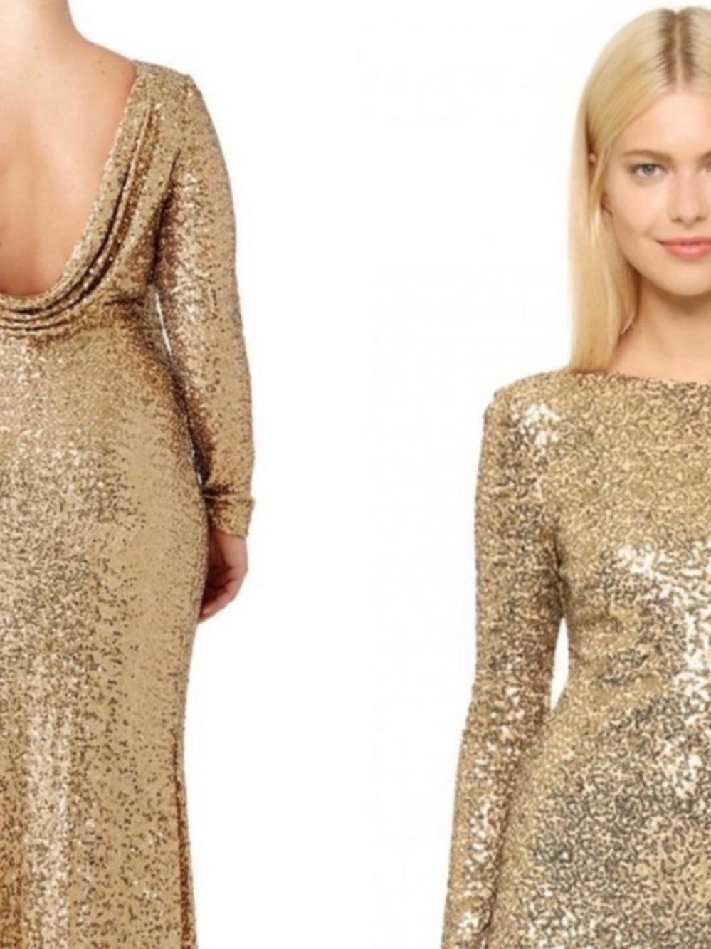 Badgley Mischka Gold Sequin Long-Sleeve Midi Dress - Picture 15 of 16